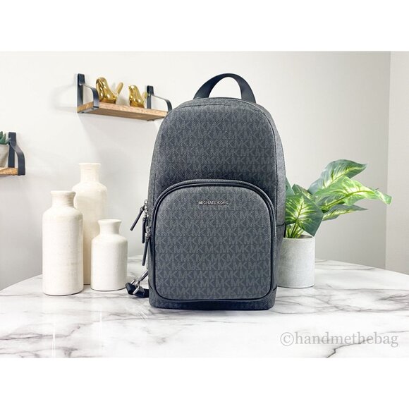 NWT Michael Kors Cooper Medium Commuter Slingpack Black Signature PVC Book Bag